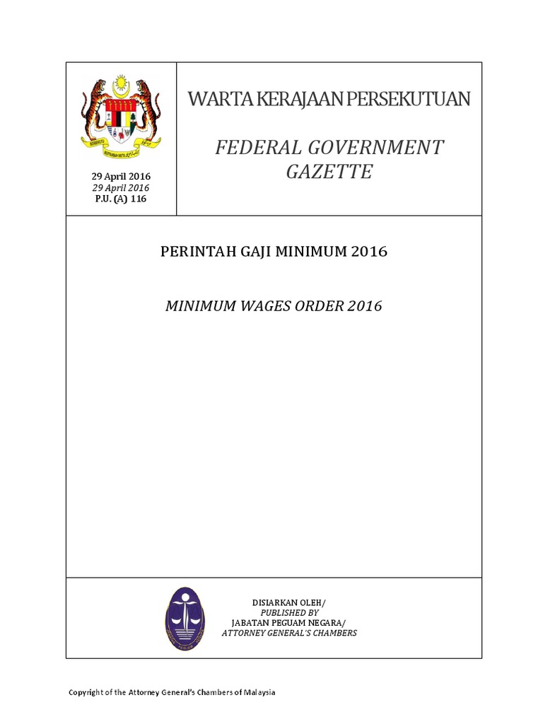 Gaji Minimum Malaysia 2018
