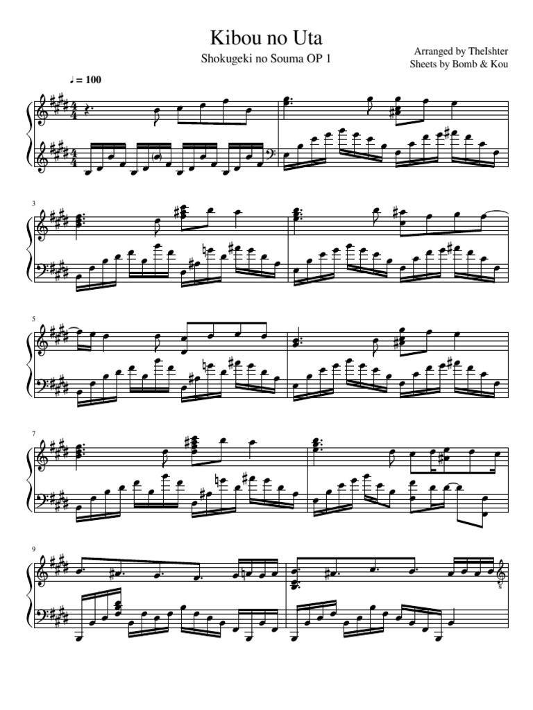 Kibou No Uta Shokugeki No Souma OP TheIshter Sheet Music Full Sheets