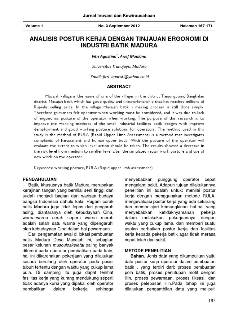 Analisis Postur Kerja Industri Batik  Madura 
