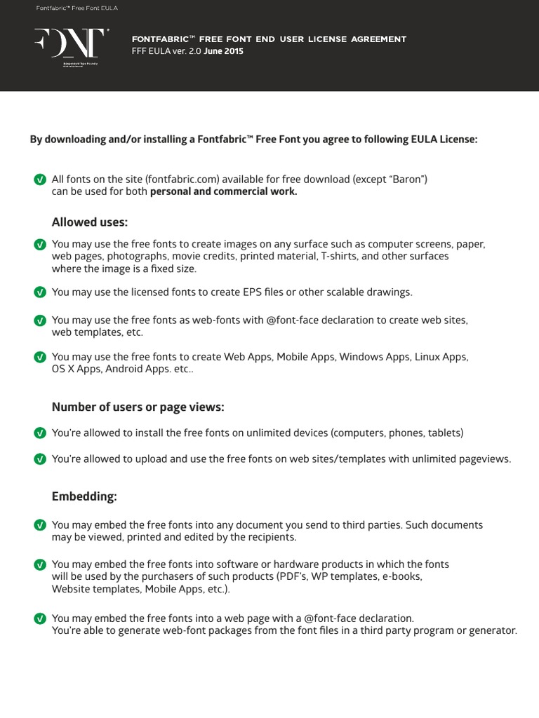 Fontfabric Free Font EULA Overview | PDF | Application Software | World ...
