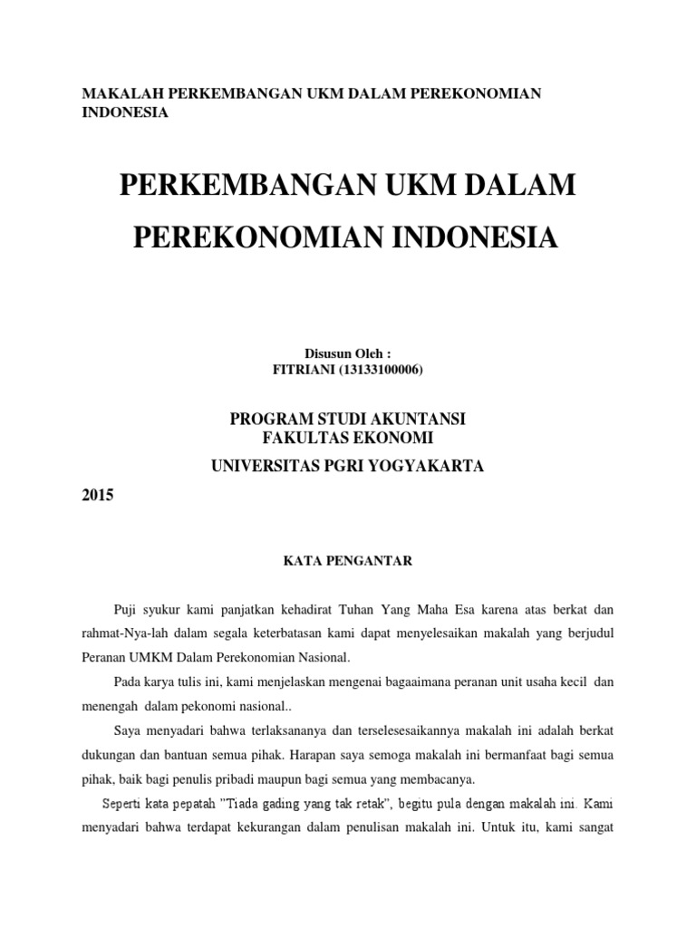 Makalah Perkembangan Ukm Dalam Perekonomian Indonesia