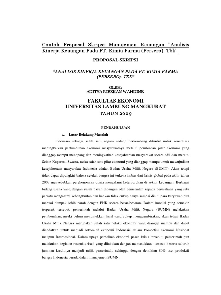 Contoh Proposal Skripsi Manajemen Keuangan