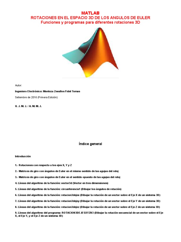 Rotaciones 3D y Ángulos de Euler en MATLAB | PDF | Geometría analítica ...