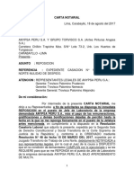 Carta notarial solicitando reposición laboral