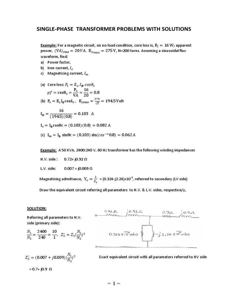 Single-Phase Transformer Problems | PDF | Transformer | Electromagnetism