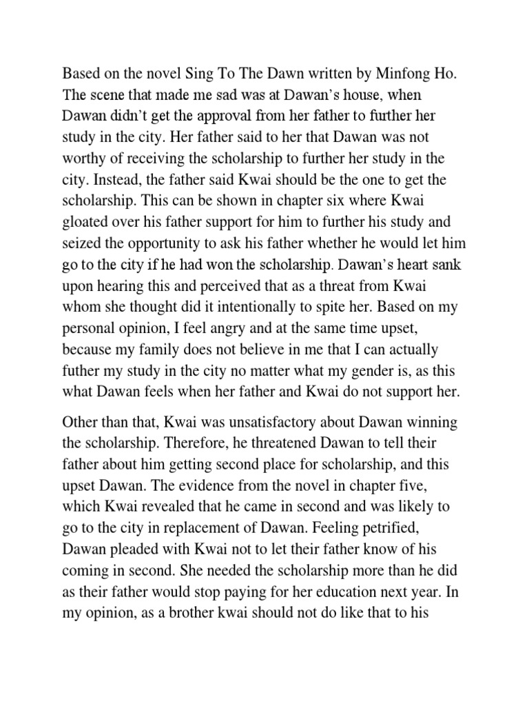 Based On The Novel Sing To The Dawn Written By Minfong Ho Pdf Gender Gender Studies