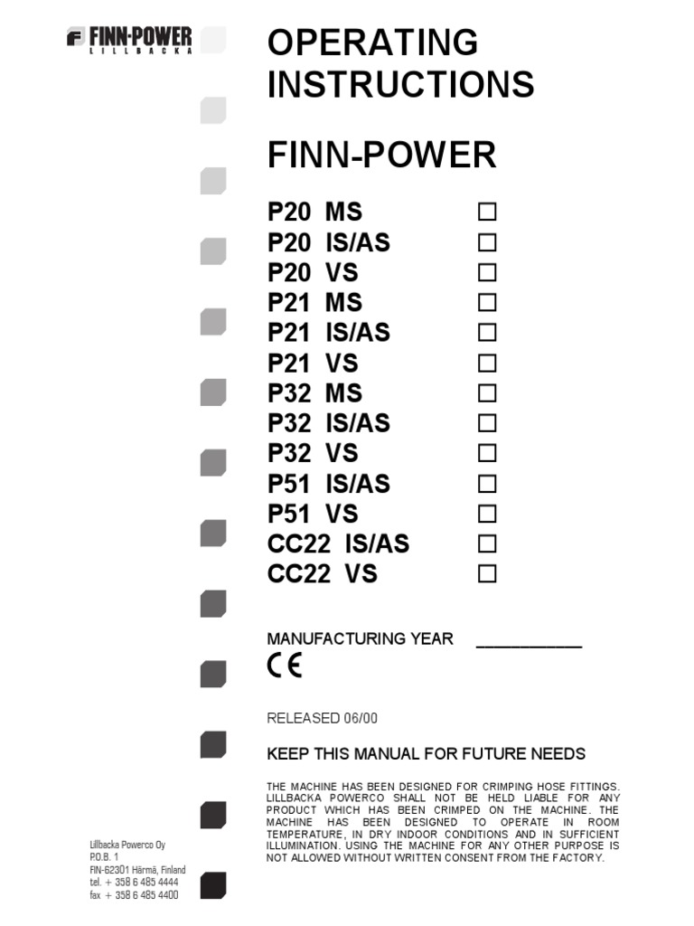 Finn-Power P20, P32, P51 Operating Manual | PDF | Electrical Connector ...