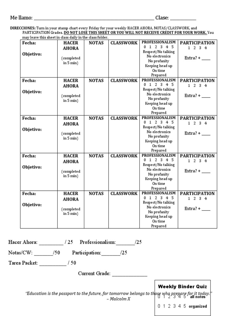 Weekly Student Participation Sheet | PDF