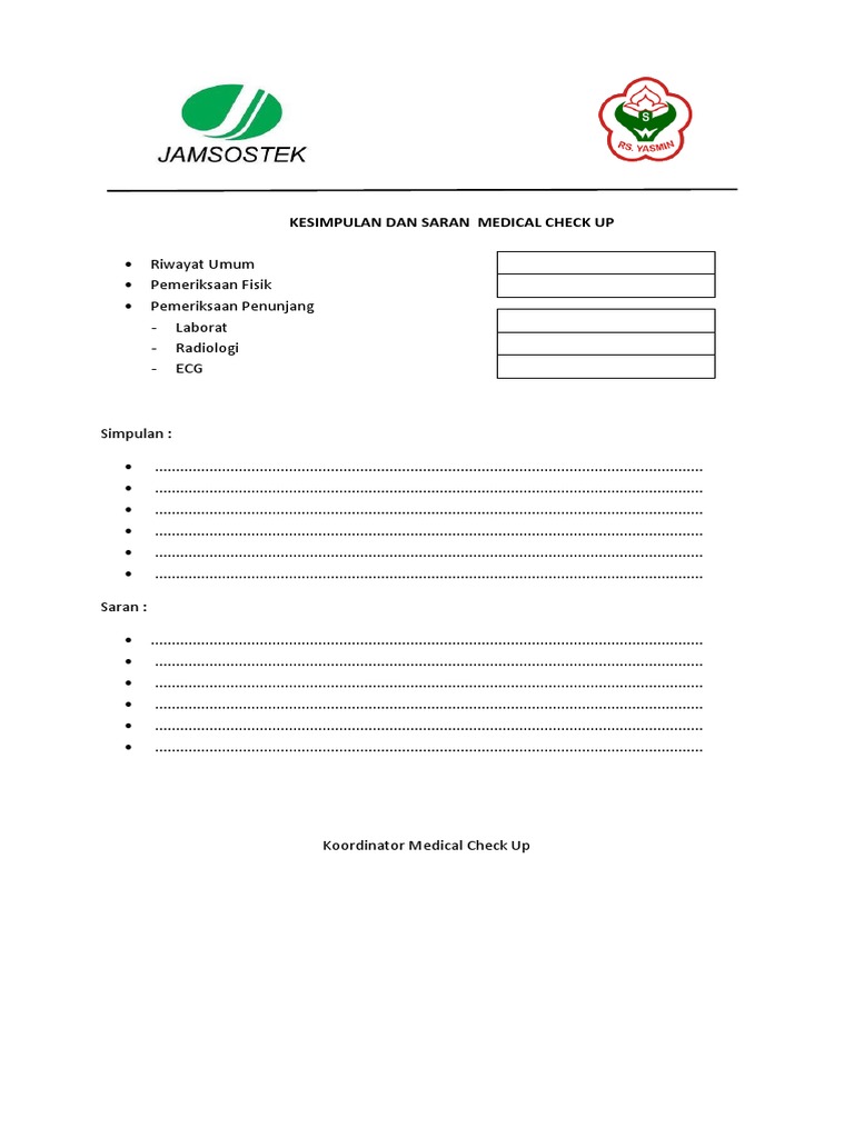 Kesimpulan Dan Saran Medical Check Up | PDF