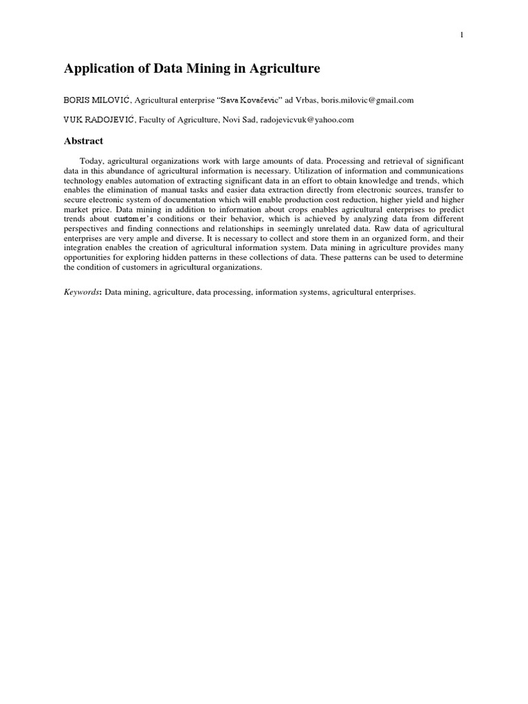Data Mining Applications in Agriculture | PDF | Data Mining | Cluster ...