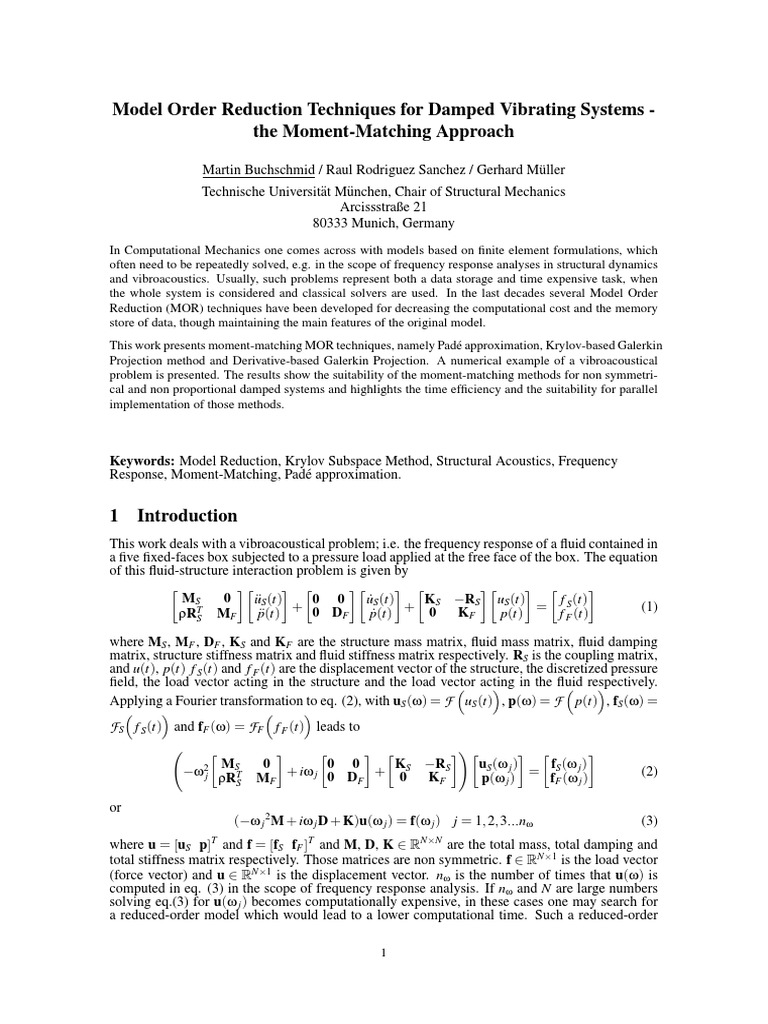 Moment-Matching MOR for Damped Systems | PDF | Eigenvalues And ...
