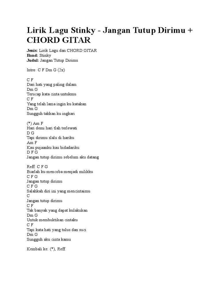 Lirik Dan Chord Lagu Stinky Cinta Suci