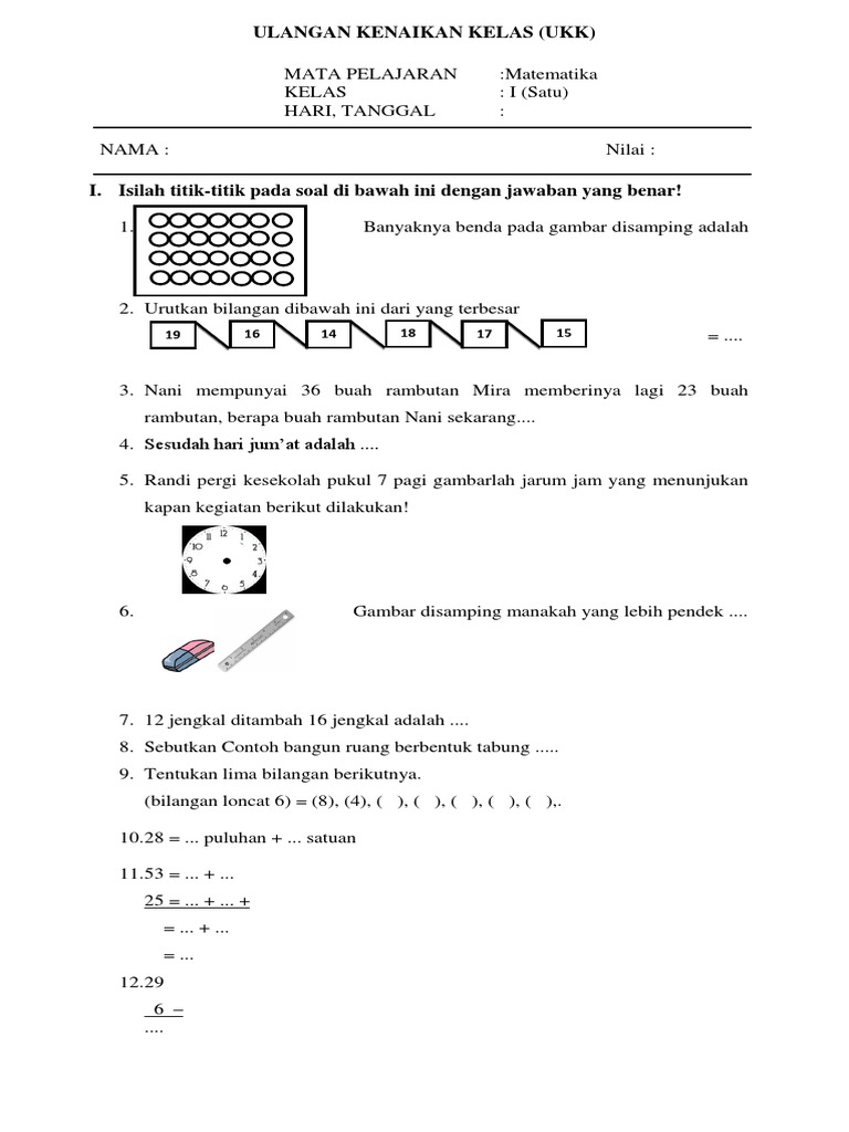 Raih Prestasi Gemilang di UKK Matematika Kelas 1: Panduan Lengkap Unduh Soal dan Strategi Belajar Efektif