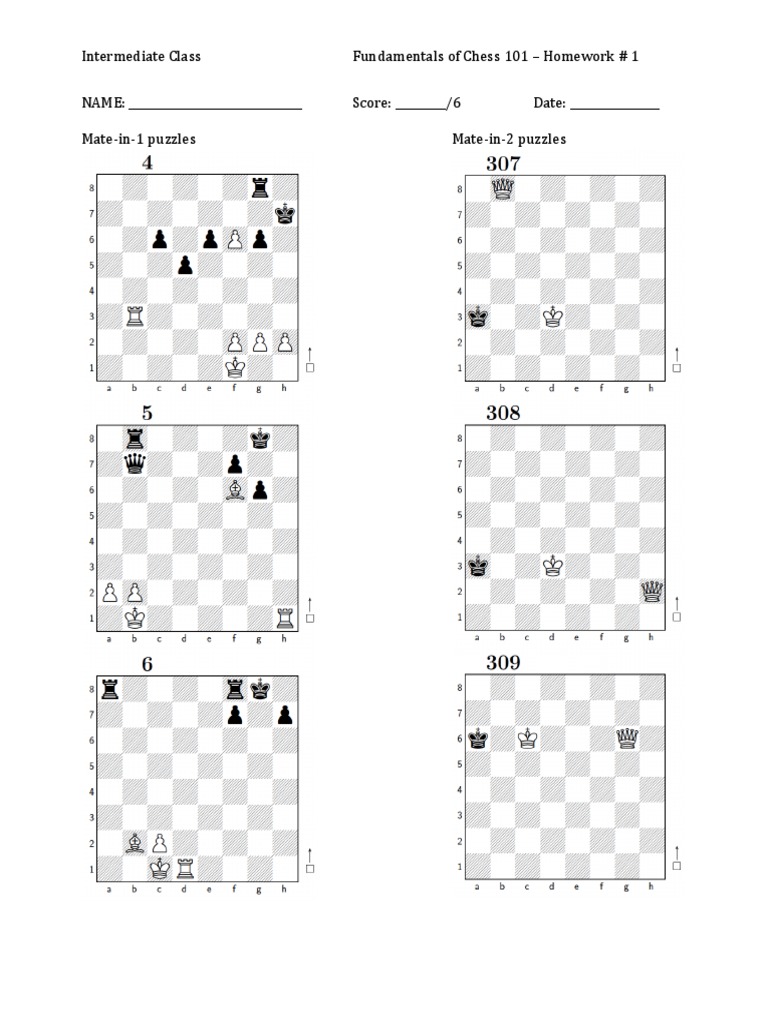 Chess Homework: Mate-in-1 & 2 Puzzles | PDF