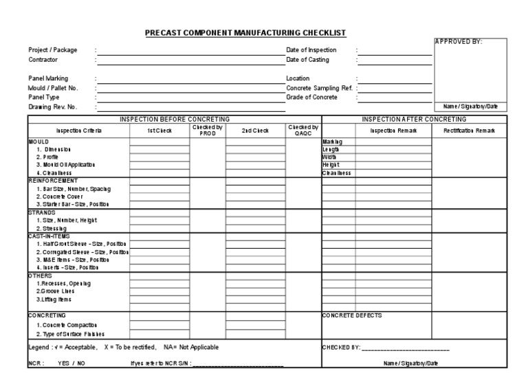 Precast Checklist Precast Concrete Concrete