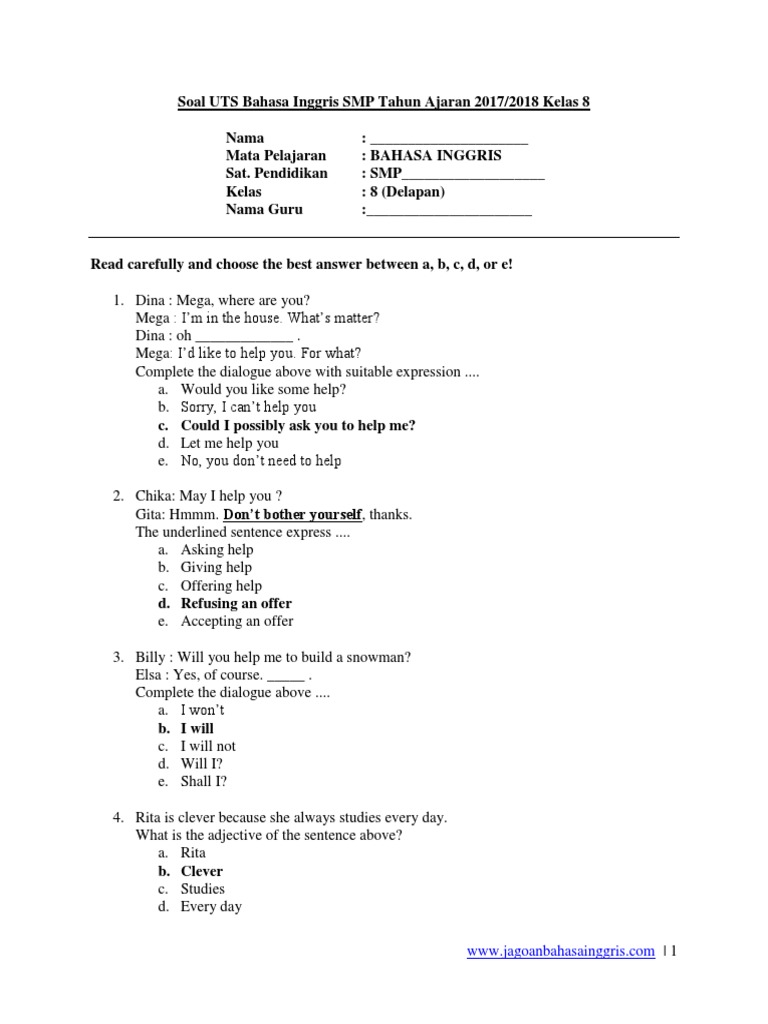 Uts Bahasa Inggris Ganjil Kelas 8 Smp Sound Popular Music