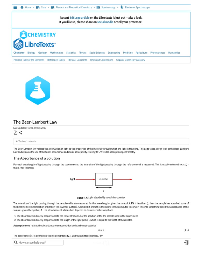 The BeerLambert Law Chemistry LibreTexts PDF Absorbance