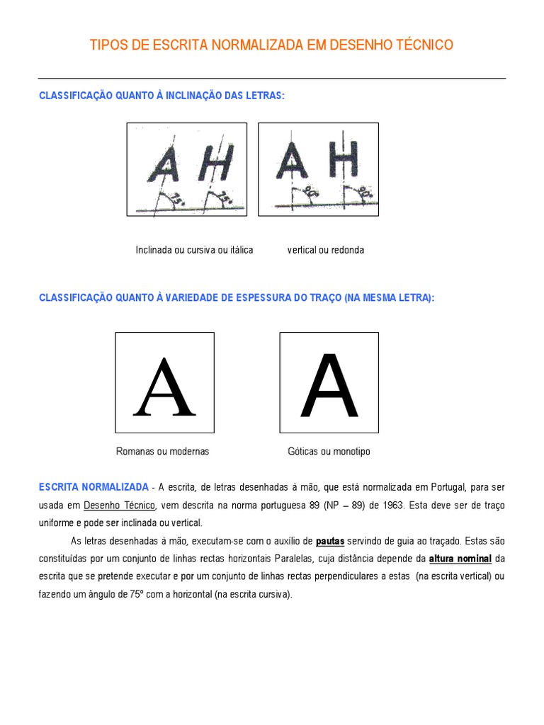 Tipos de Escrita Normalizada em Desenho T-Cnico PDF | PDF