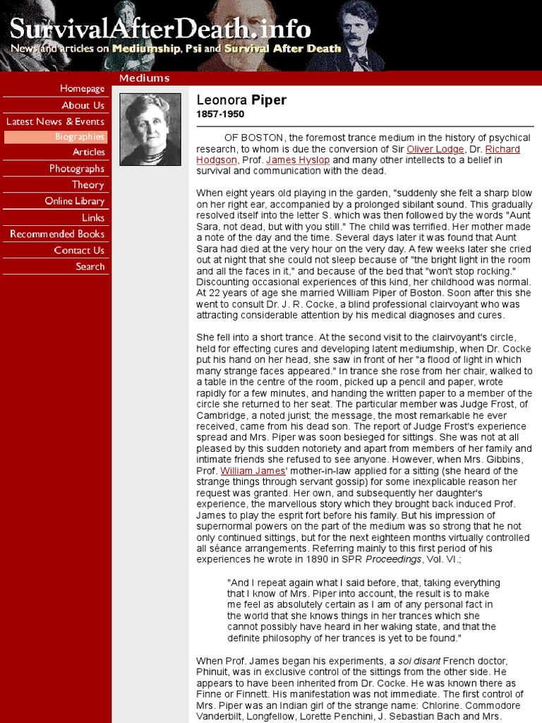 Biography of Leonora Piper PDF Mediumship Paranormal