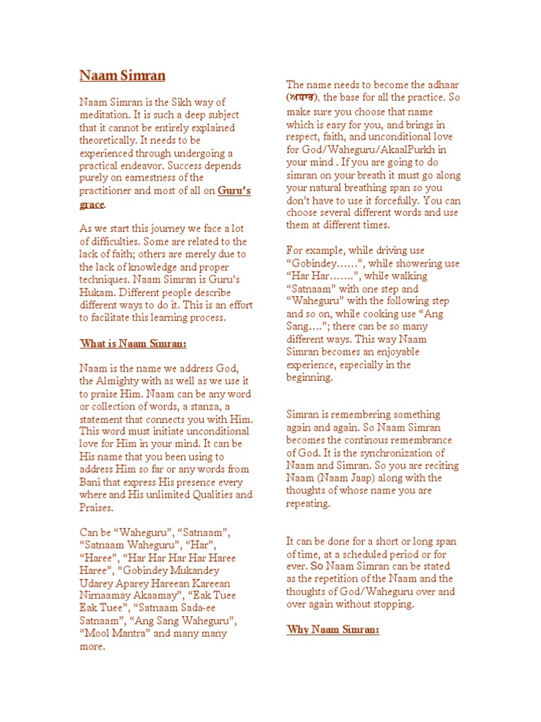 Understanding Naam Simran in Sikhism | PDF | Self-Improvement
