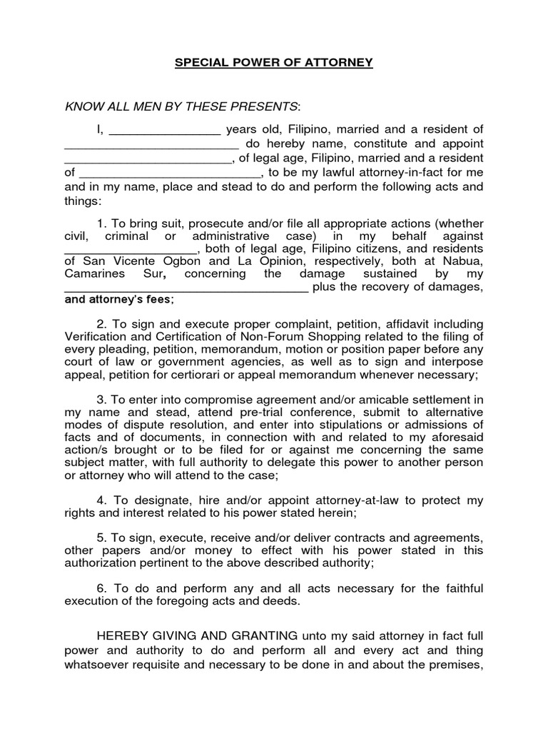 Special Power Of Attorney To Prosecute Pdf Power Of Attorney Lawyer