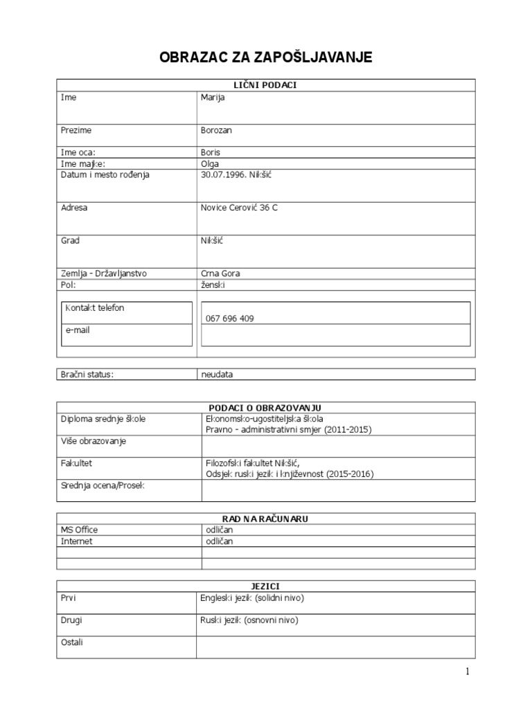 CV Osnovni Format | PDF
