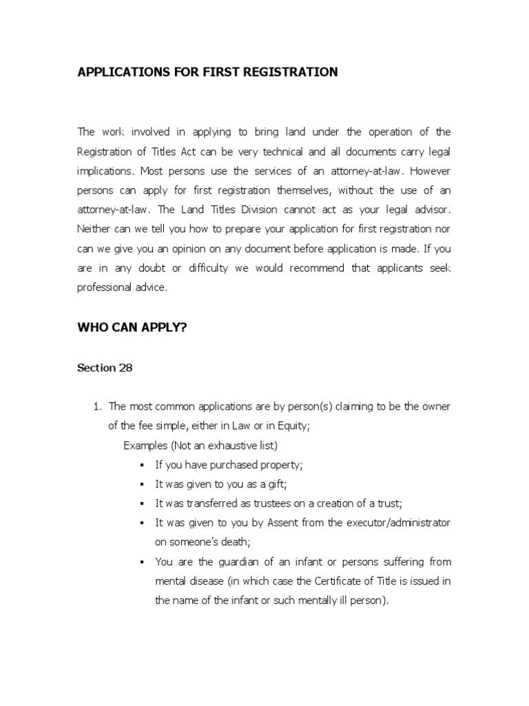 First Registration Application Guide | PDF | Land Lot | Mortgage Law