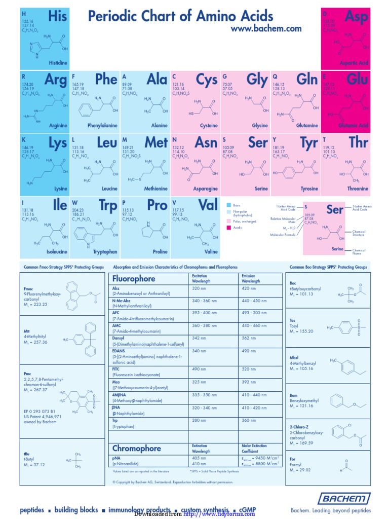 Periodic Chart of Amino Acids | Cysteine | Leucine