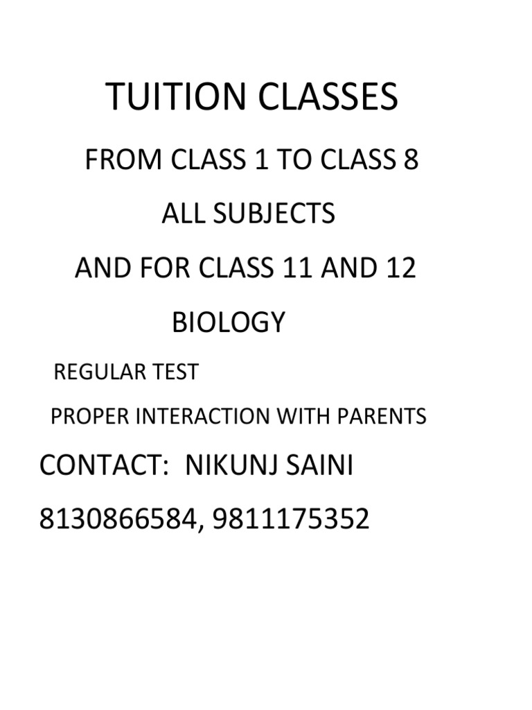 Tuition Fees for Class 1-8 Subjects | PDF | Further Education