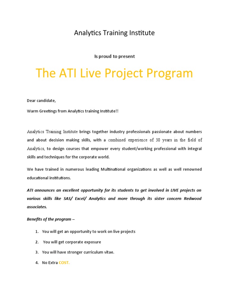 Live Project Opportunities at ATI | PDF