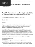 Aula 17 – Urbanismo I – a Revolução Industrial e Os Efeitos Sobre a Ocupaçao Territorial No XIX _ História e Teoria Da Arquitetura, Urbanismo e Paisagismo I