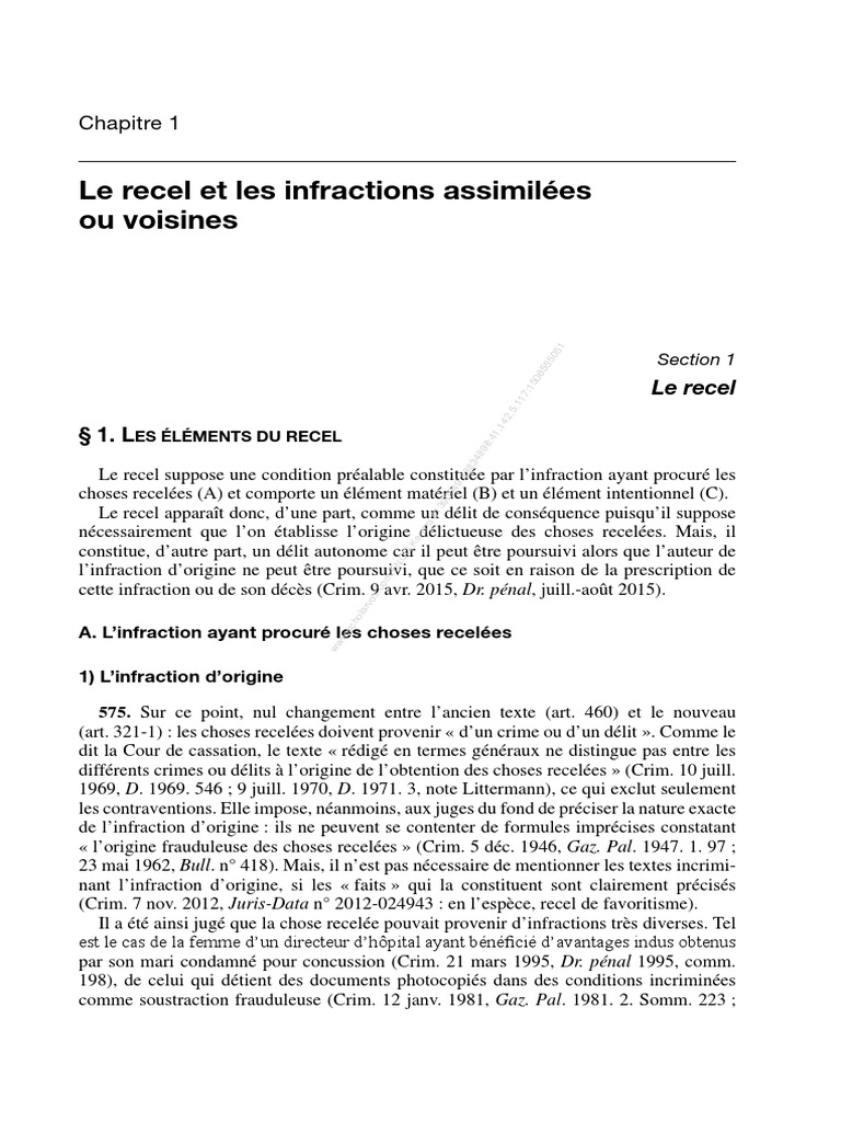 Définition et éléments du recel | PDF | Loi criminelle | Diffamation
