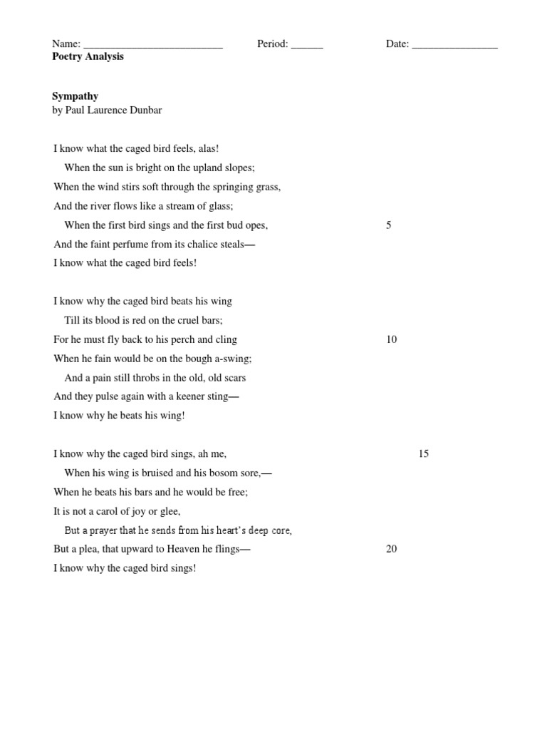 Sympathy By Paul Laurence Dunbar Analysis
