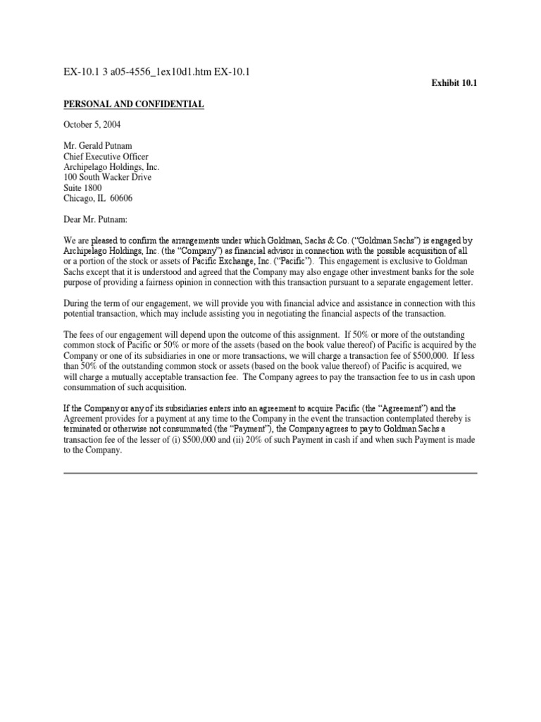 Goldman Sachs Engagement Letter for M&A | PDF | Swap (Finance ...