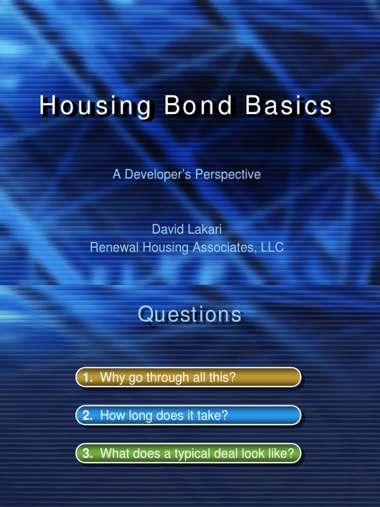 Housing Bond Basics A Developer's Perspective PDF Municipal Bond