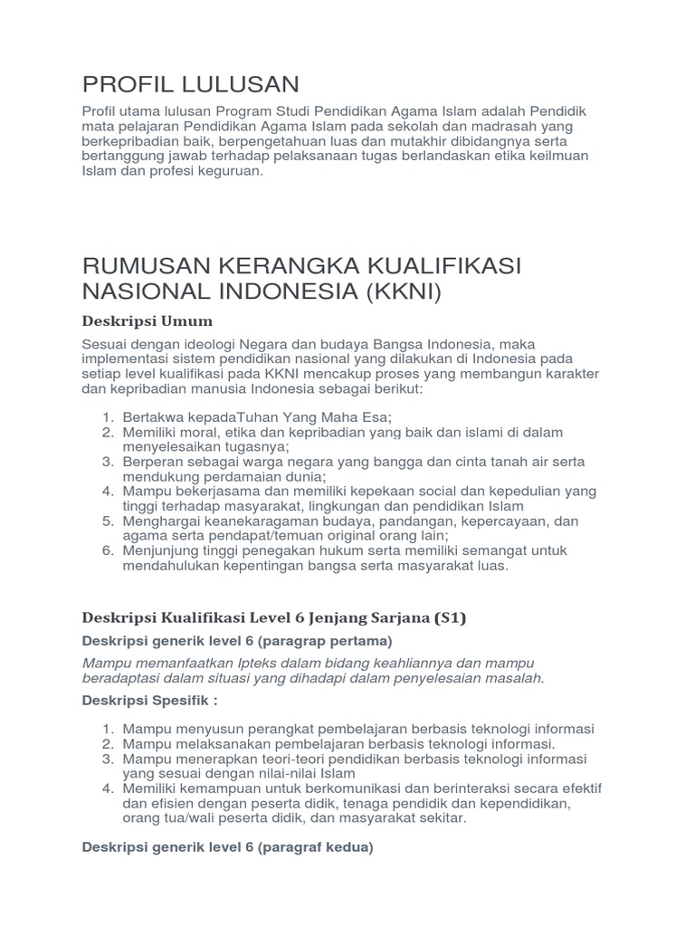 Profil Lulusan Pai Kkni