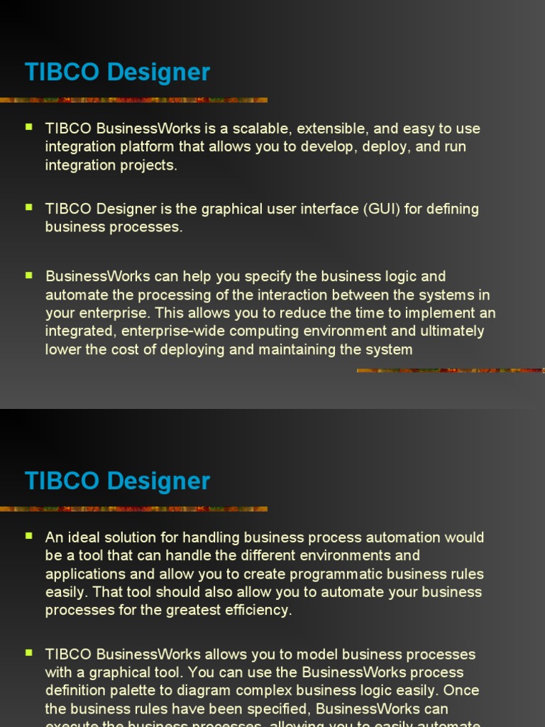 TIBCO Designer Overview and Features | PDF | X Path | Xml Schema