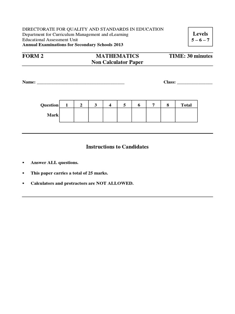 Form 2 Mathematics Exam Paper 2013 | PDF | Shape | Elementary Geometry