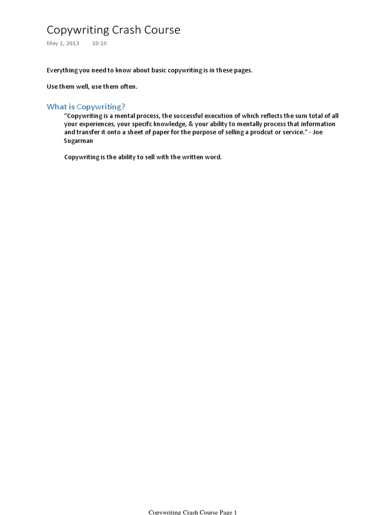Copywriting Crash Course Essentials | PDF | Copywriting | Advertising