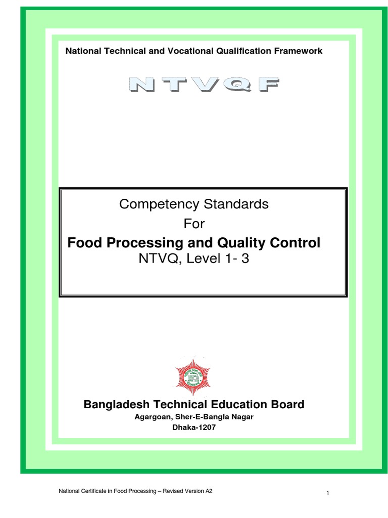Food Processing and Quality Control NTVQ Level 1 3 PDF Vocational