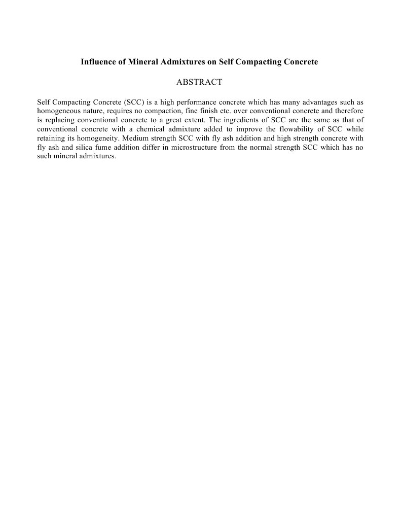 Mineral Admixtures in Self Compacting Concrete | PDF