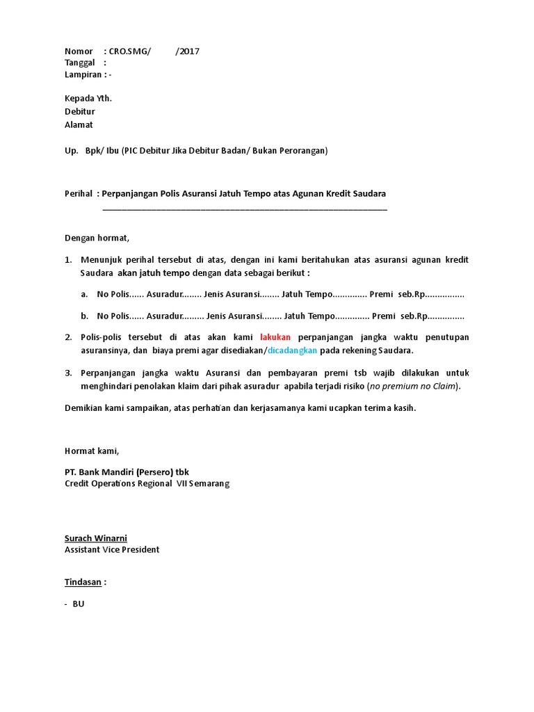 Contoh Surat Perpanjangan Asuransi Shgb Jth Tempo N Penilaian Agunan Pdf