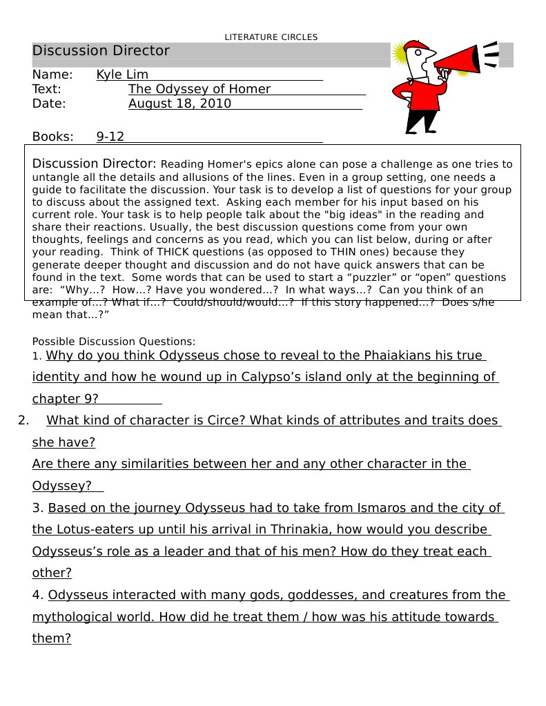 Discussion Questions for The Odyssey | PDF | Odyssey | Odysseus