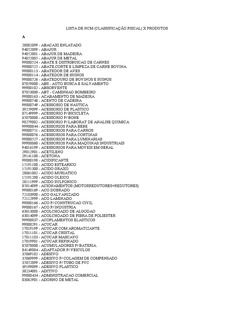 Lista de NCM por Produtos | PDF | Materiais | Natureza