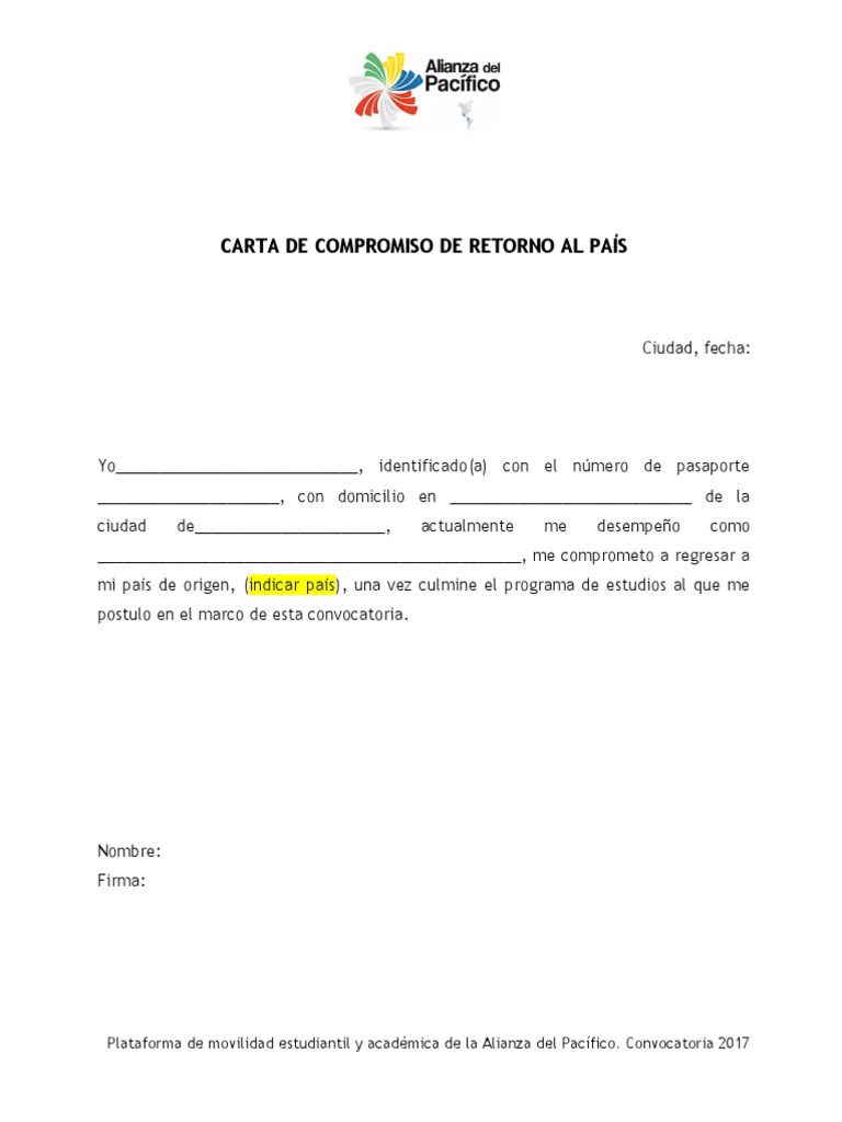 Anexo Carta De Compromiso De Retorno PDF