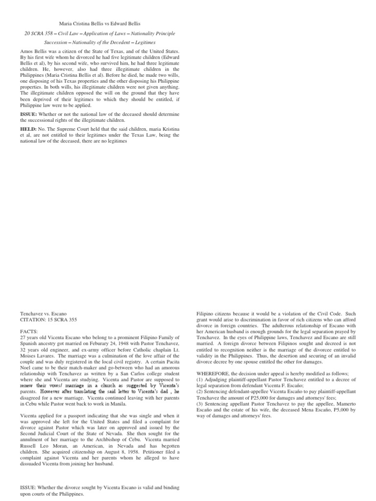 20 SCRA 358 Civil Law Application of Laws Nationality Principle