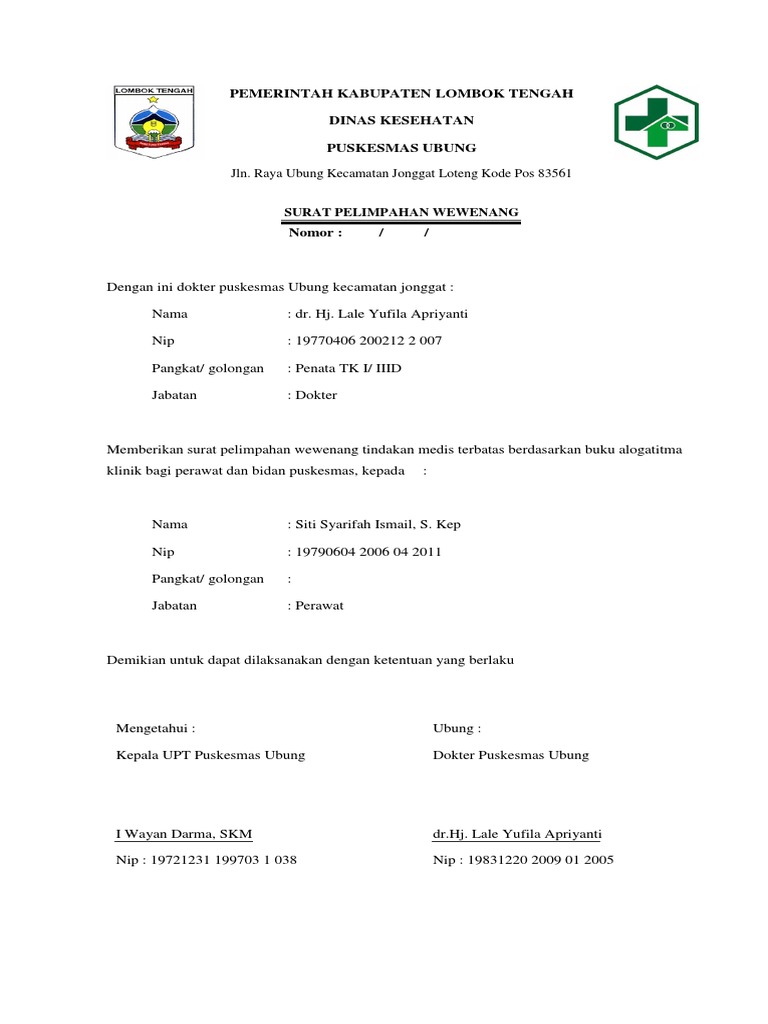 Contoh Surat Pendelegasian Wewenang Dokter Ke Perawat Id Lif Co Id