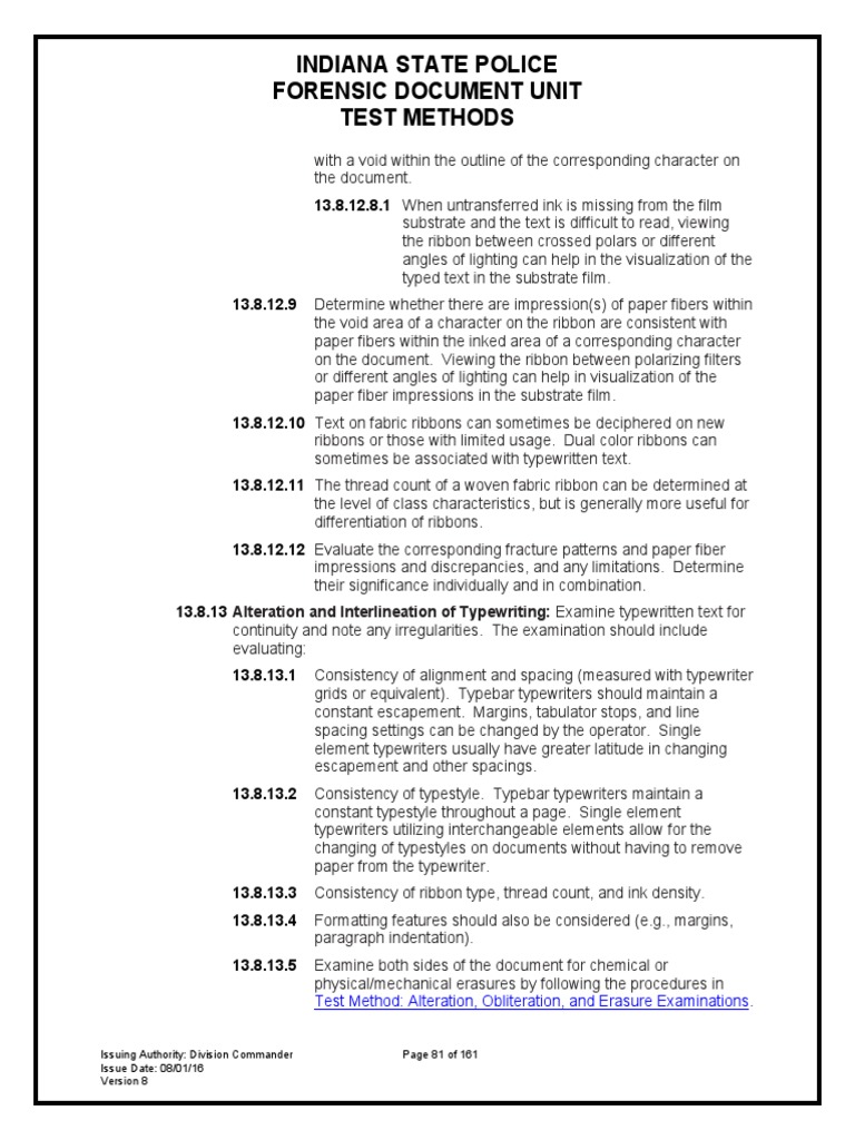 Indiana Forensic Document Test Methods | PDF | Typewriter | Forensic ...