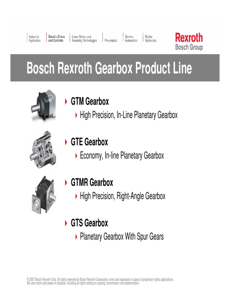 Bosch Rexroth Gearbox Product Line Transmission (Mechanics) Manual