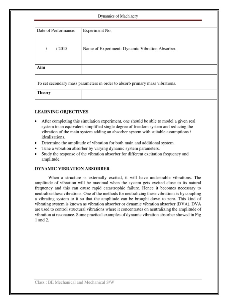Vibration Absorber PDF Resonance Physics